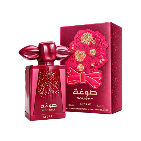 Discover Asdaaf Sougha, a woody spicy Eau de Parfum with pink pepper, agarwood and vanilla. Available now in 100 ml.