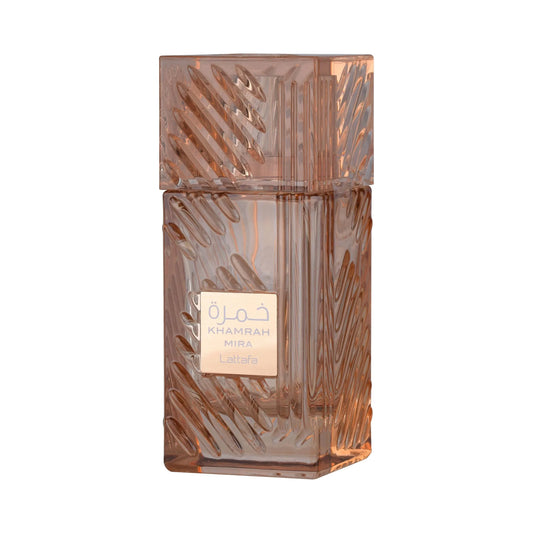 Khamrah Mira by Lattafa, a radiant floral gourmand with red currant, jasmine sambac, chestnut and vanilla. Available now in our webshop. Aromatique Amsterdam