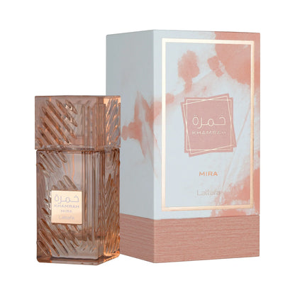 Discover Khamrah Mira by Lattafa, a radiant floral gourmand with red currant, jasmine sambac, chestnut and vanilla. Available now in our webshop.